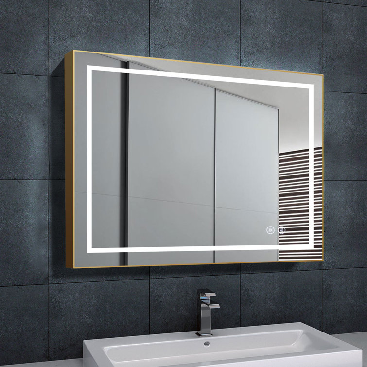 Ivy Bronx 36 X 28 Inch LED Bathroom Mirror With Touch Button, Black
